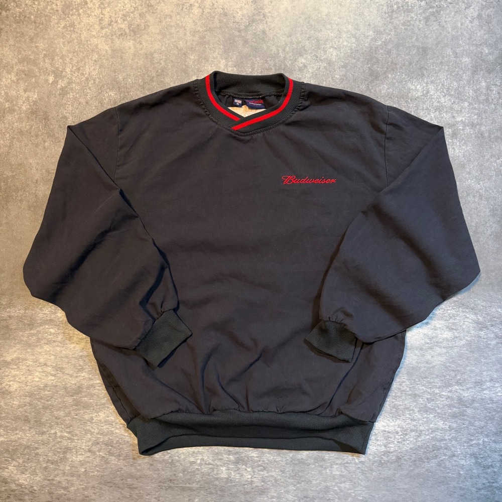 VTG 90s Budweiser Windshirt Mens M Blue Red V Neck Pullover King Louie USA Made